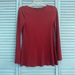 Cable & Gauge Ribbed Blouse Shirt ~ Sz S ~ Flare Long Sleeve ~ Burgundy